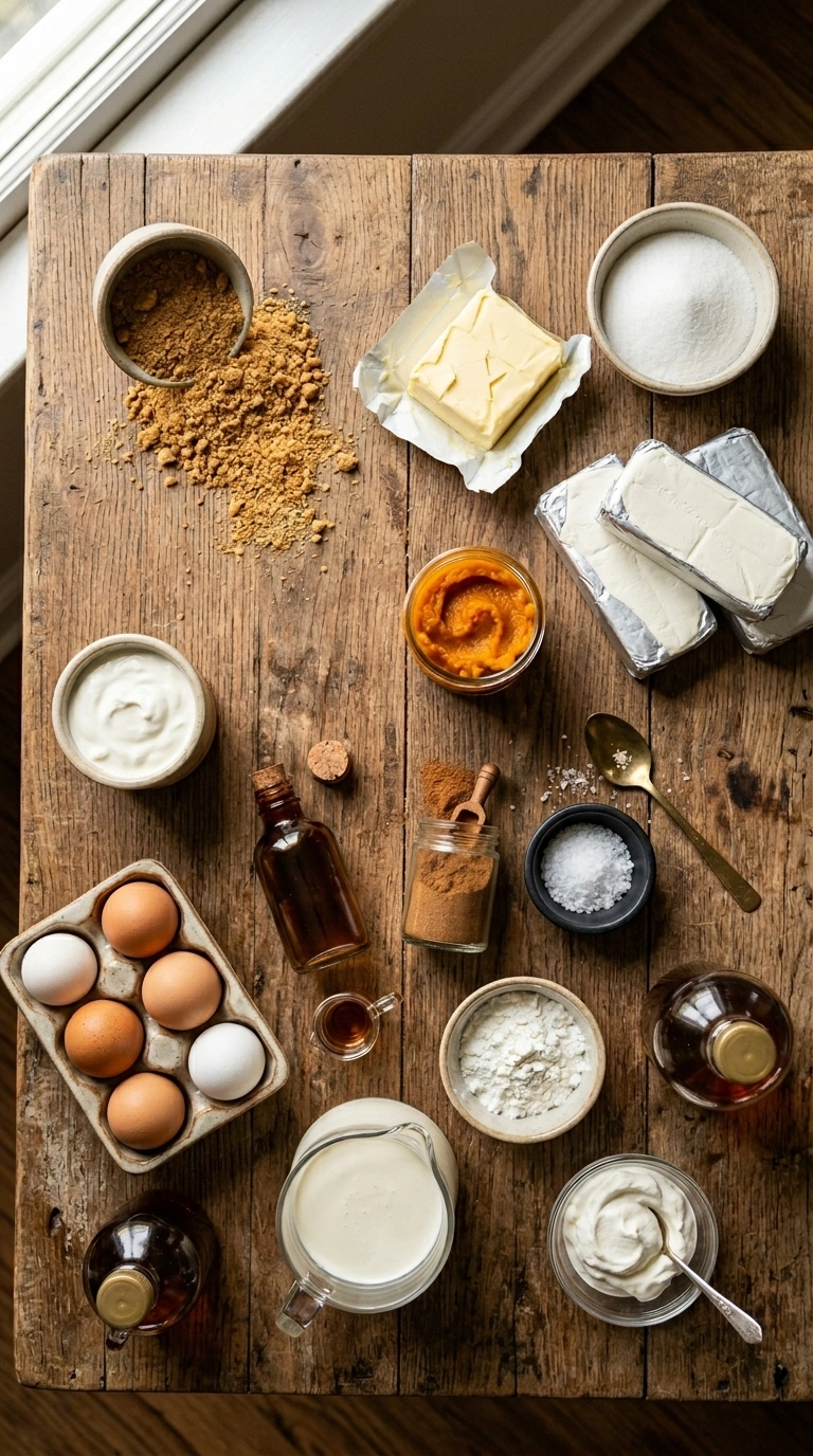 Ingredients for thanksgiving pumpkin cheesecake crowd