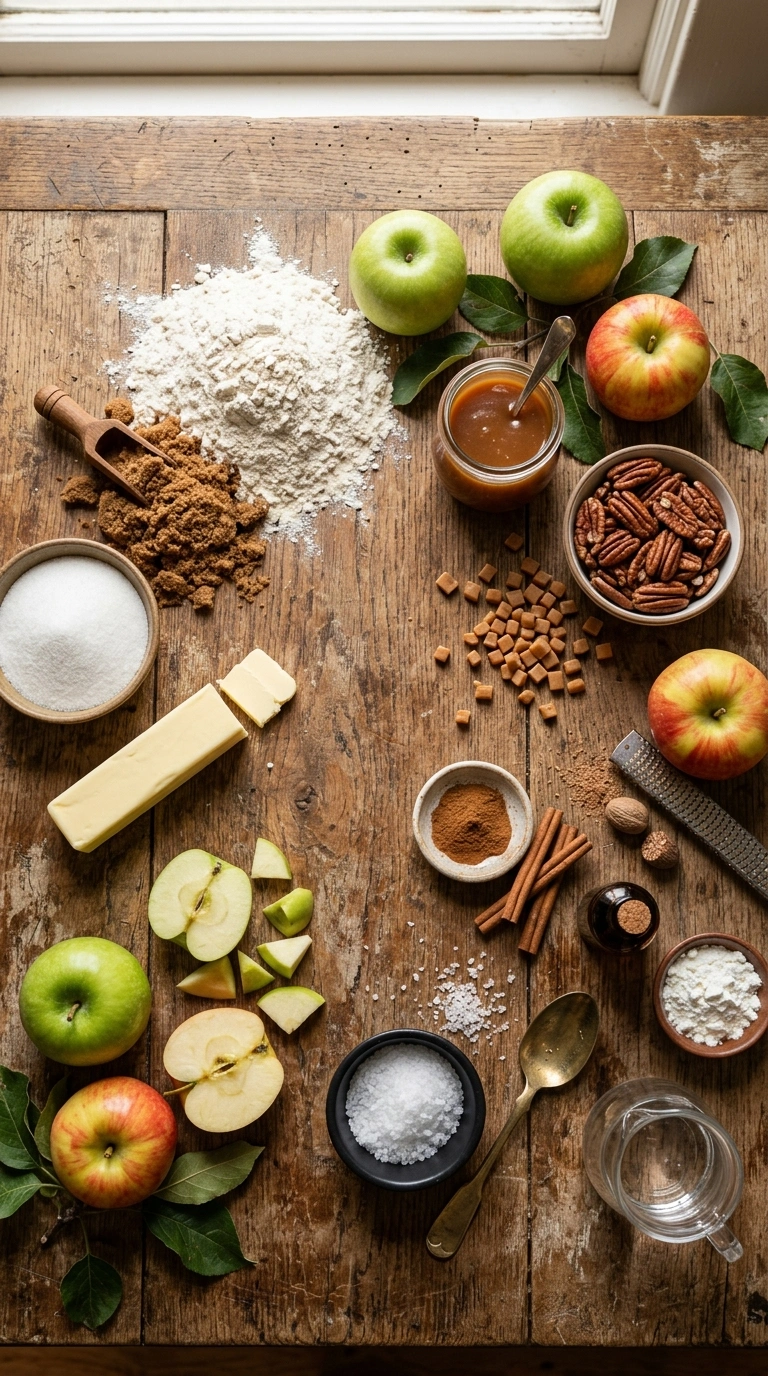 Ingredients for fall caramel apple bars crowd