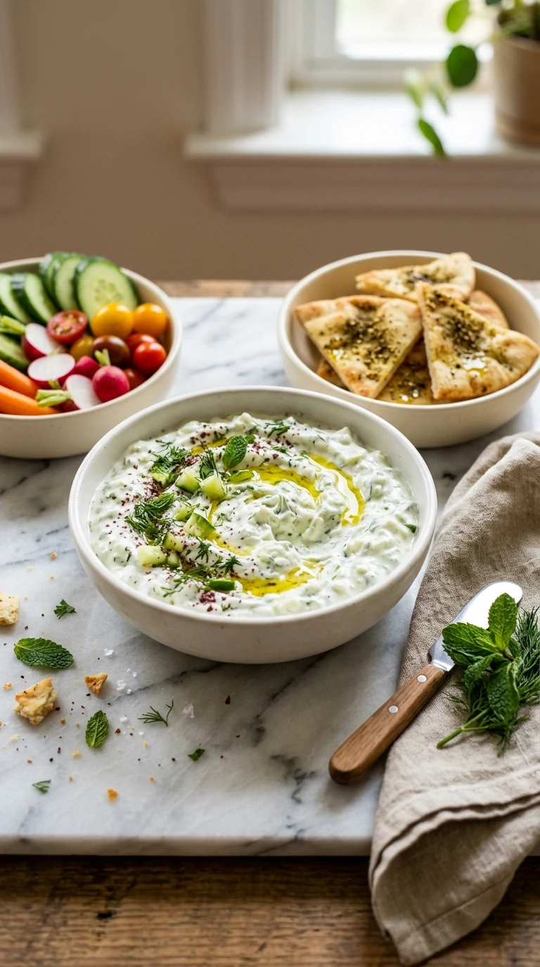 summer tzatziki dip crowd ready to serve