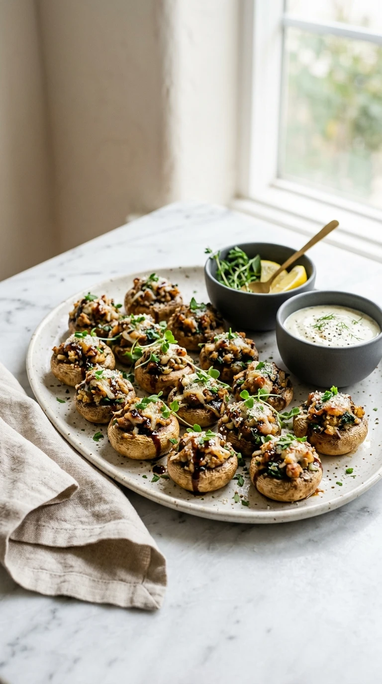 summer stuffed mushrooms crowd ready to serve