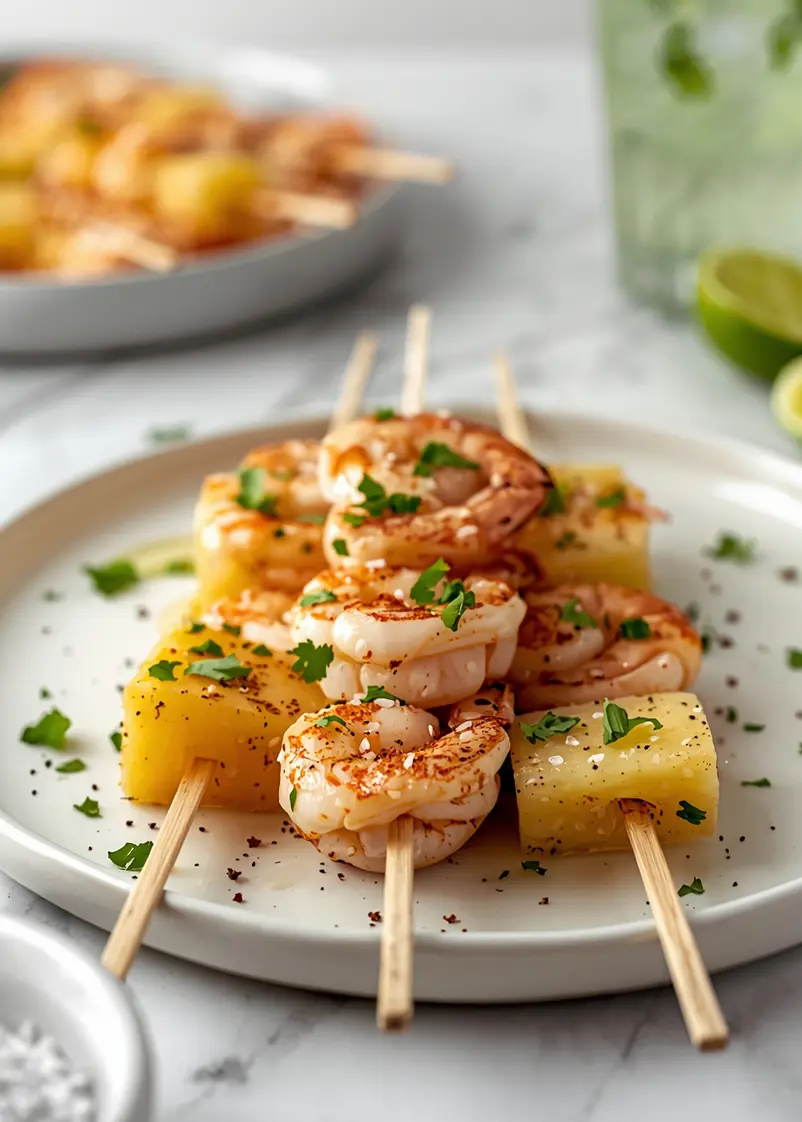 shrimp pineapple skewers crowd summer ready to serve