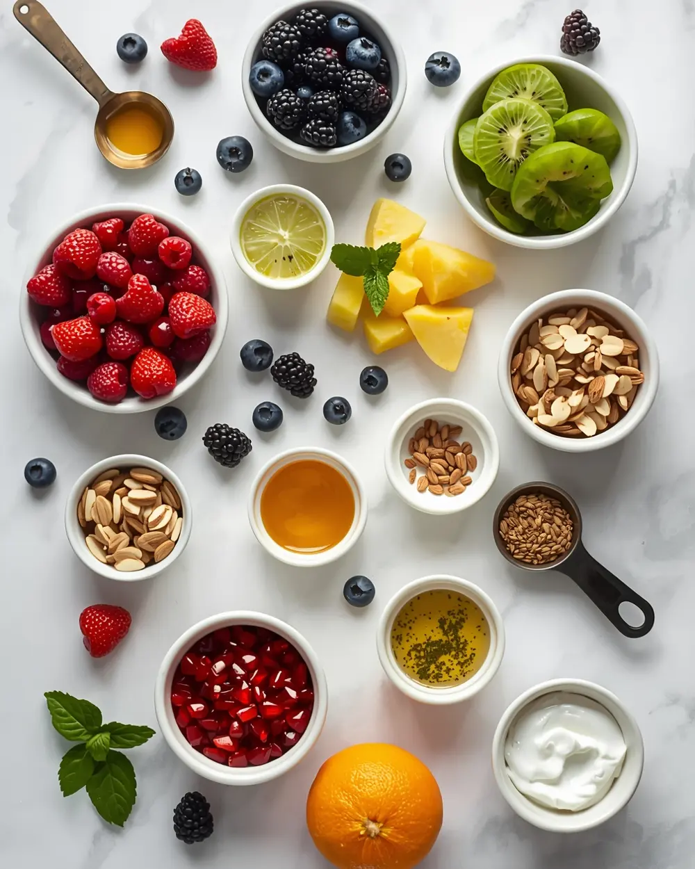 Ingredients for summer berry fruit salad crowd