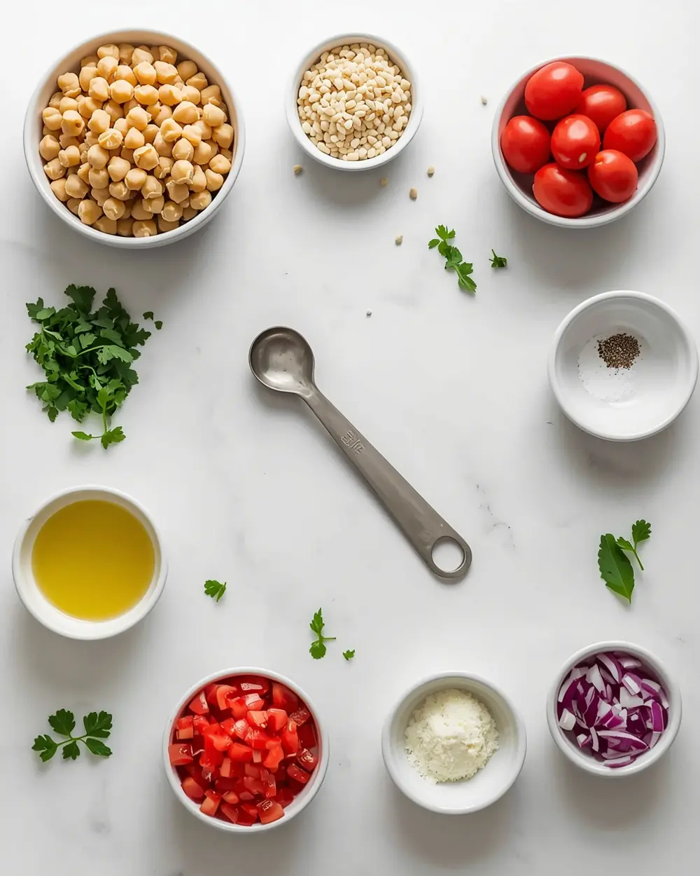 Ingredients for summer farro salad crowd