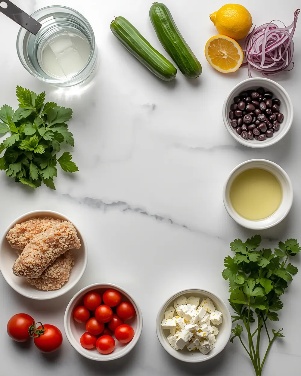 Ingredients for summer quinoa salad crowd