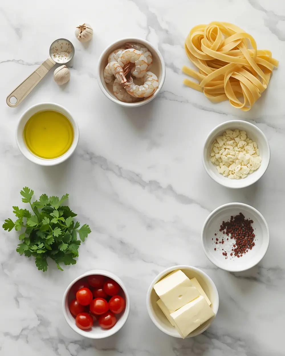 Ingredients for summer shrimp pasta crowd