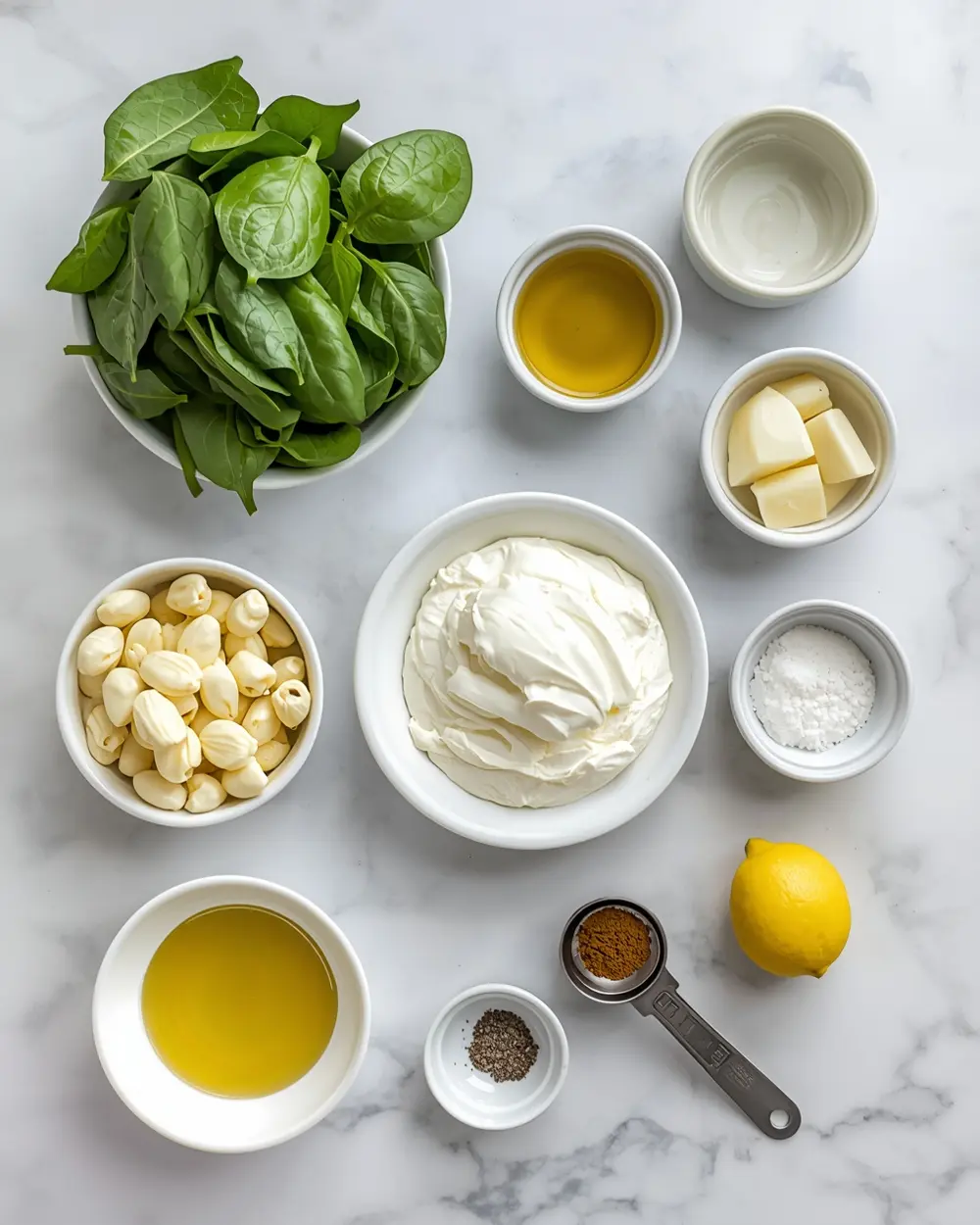 Ingredients for summer spinach artichoke dip crowd
