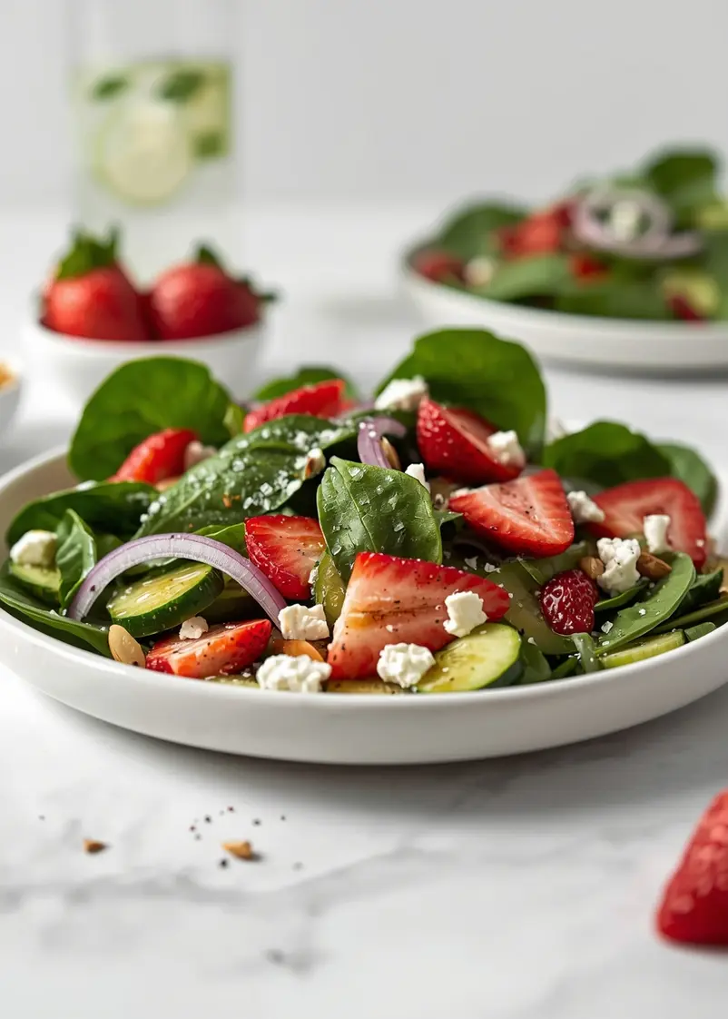 summer strawberry spinach salad crowd ready to serve