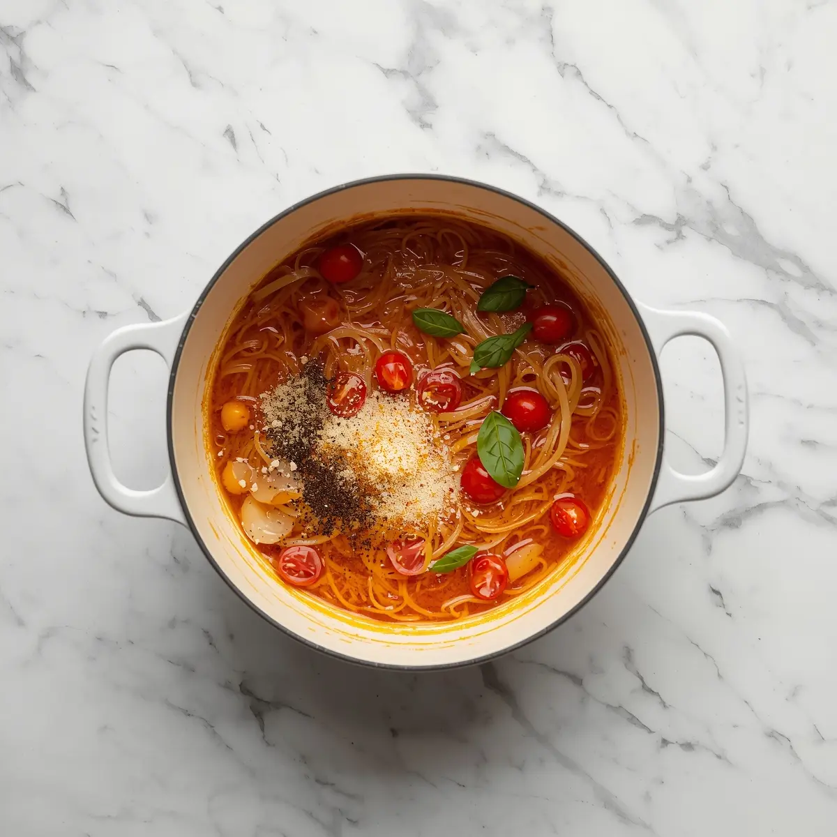 Cooking instructions for summer tomato basil pasta crowd