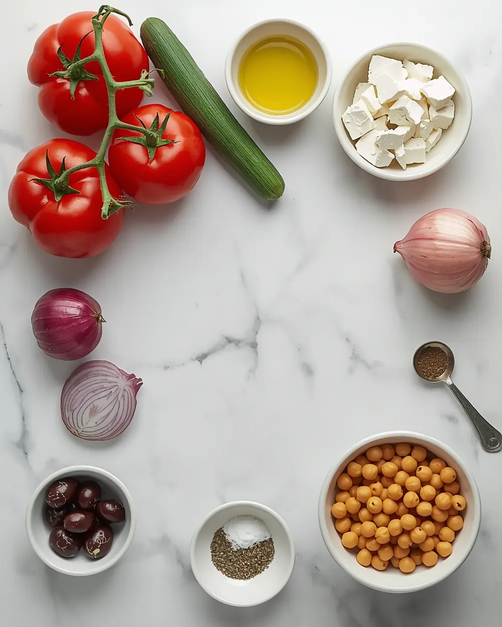 Ingredients for summer tomato salad crowd