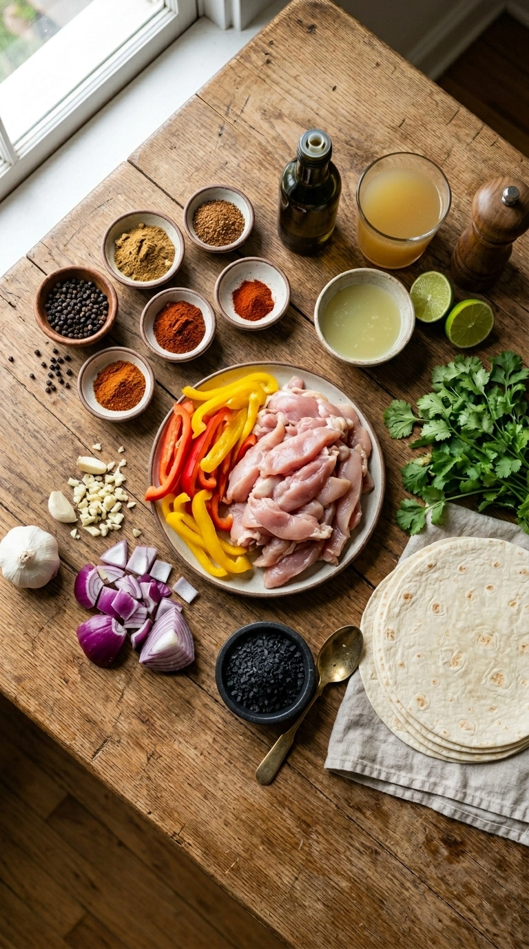 Ingredients for sizzling chicken fajita skillet