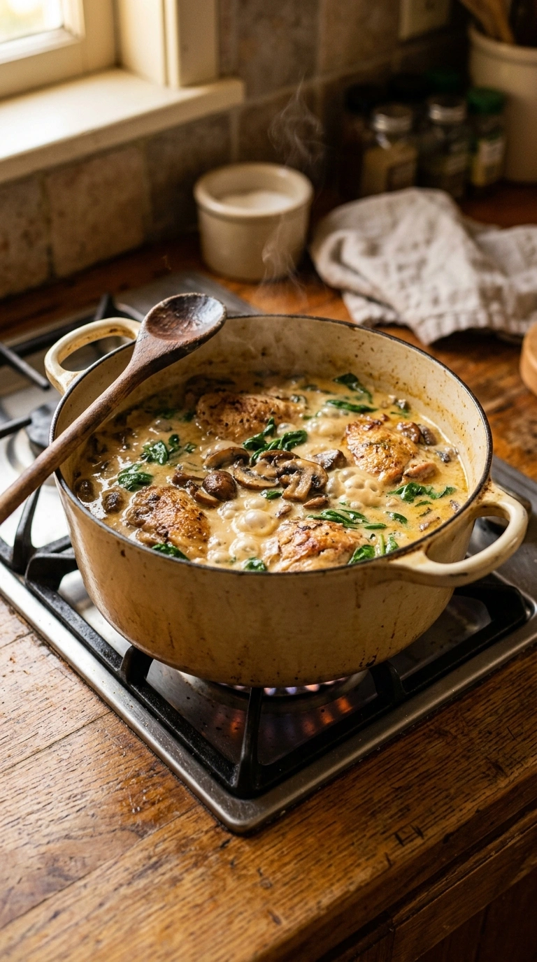 Cooking instructions for sizzling creamy chicken skillet