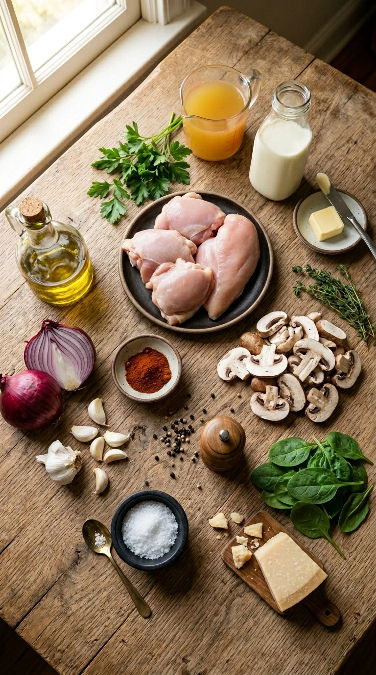 Ingredients for sizzling creamy chicken skillet