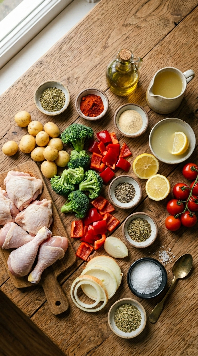 Ingredients for loaded sheet pan chicken