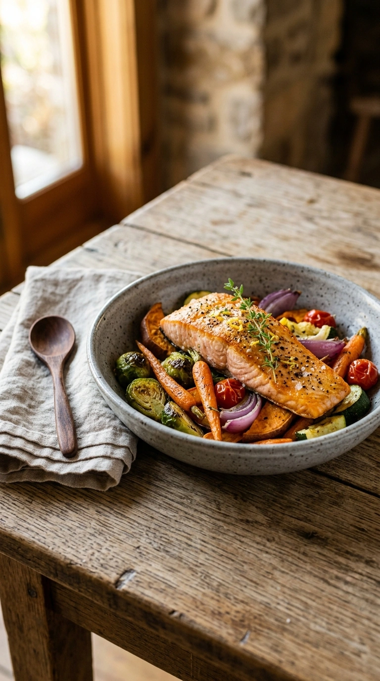 loaded sheet pan salmon ready to serve