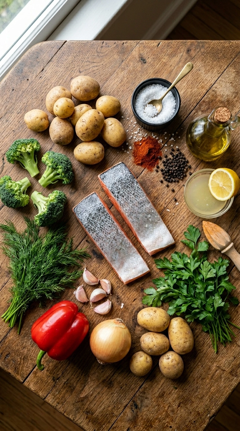Ingredients for loaded sheet pan salmon
