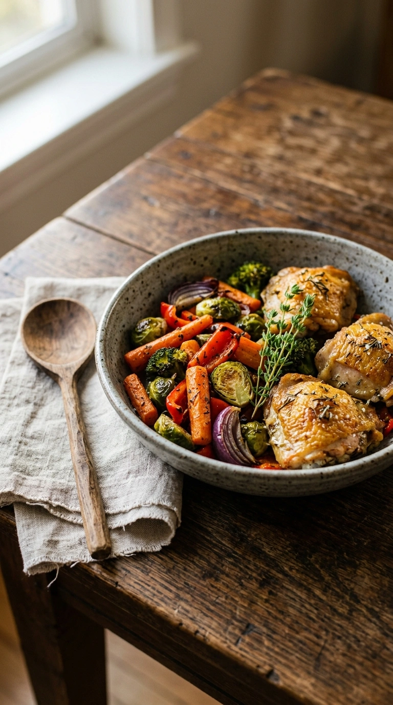 loaded sheet pan veggie dinner ready to serve