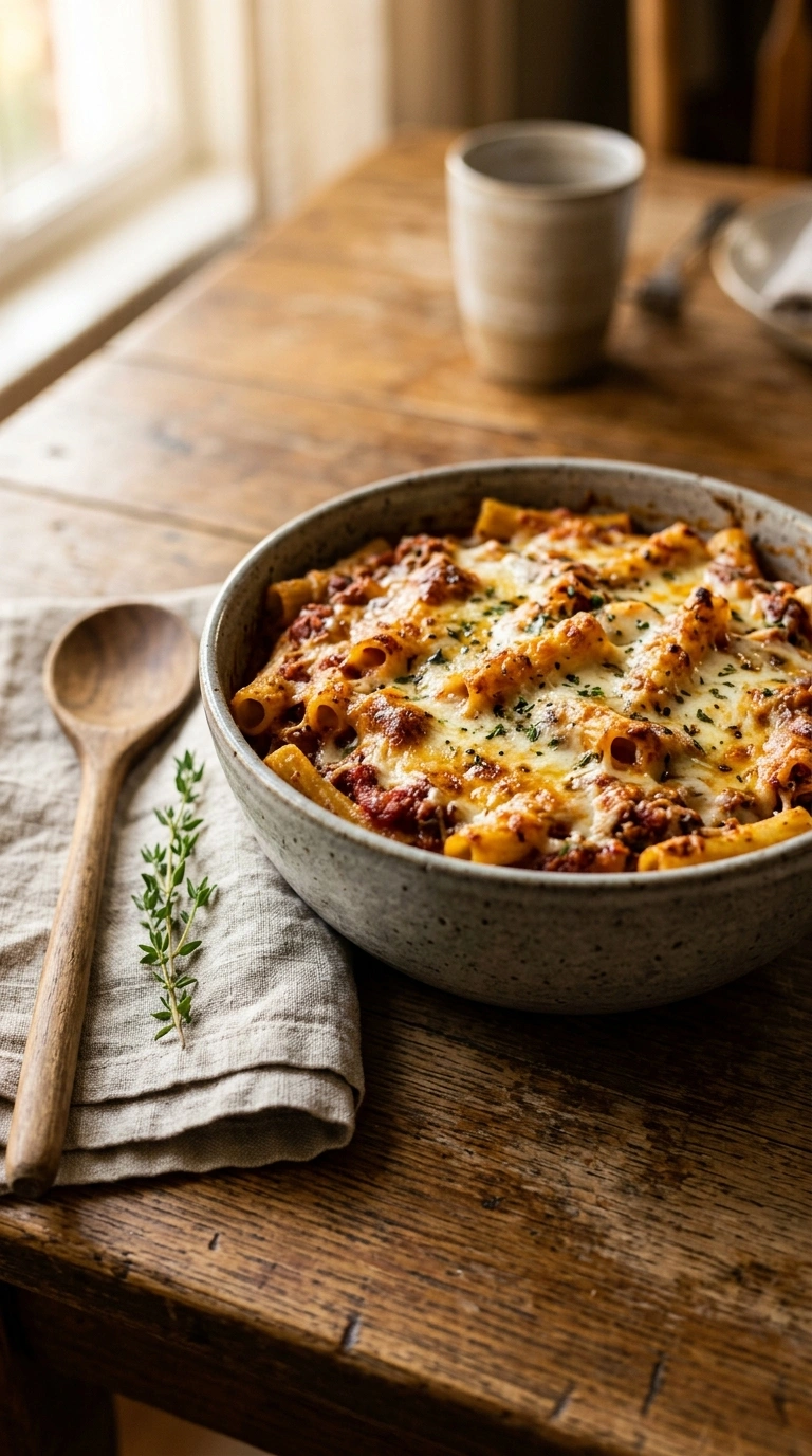 cheesy baked ziti crowd ready to serve