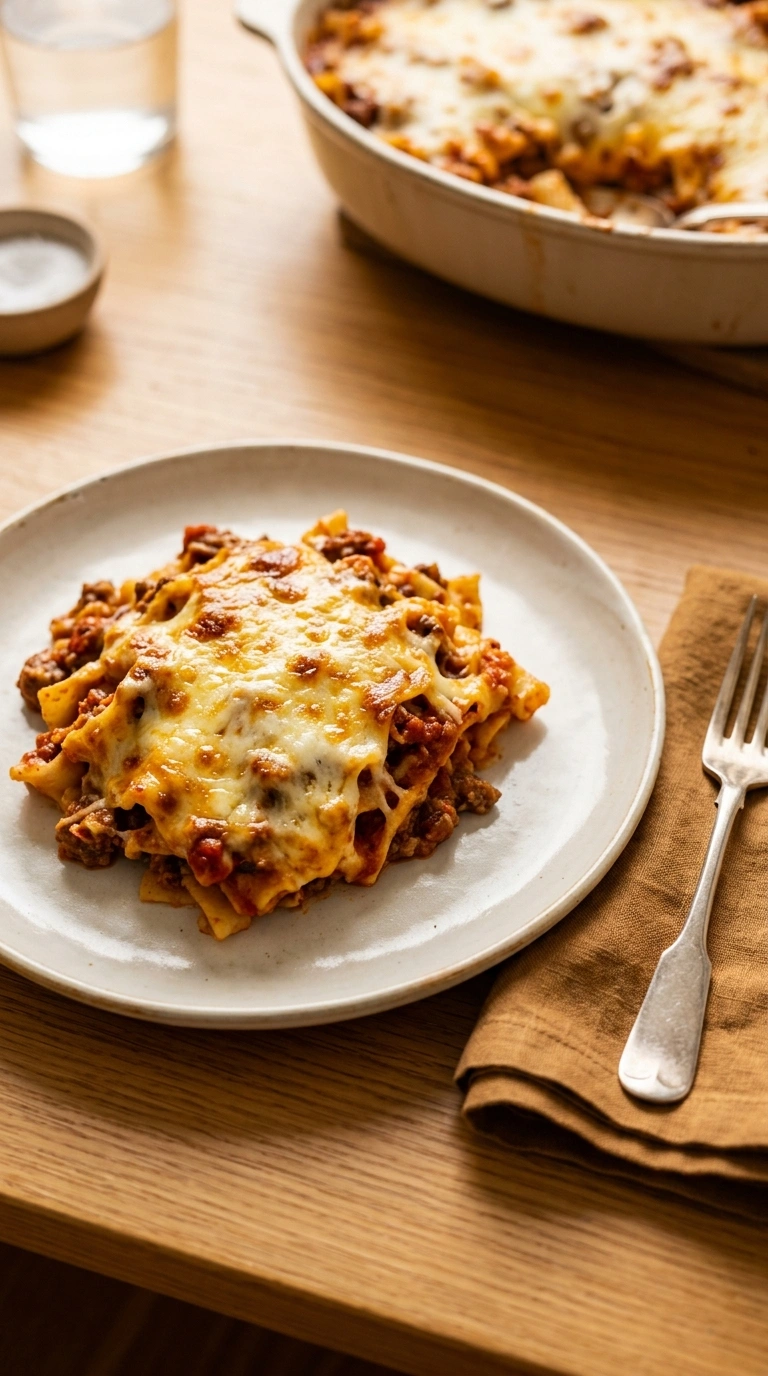 cheesy beef pasta bake crowd ready to serve