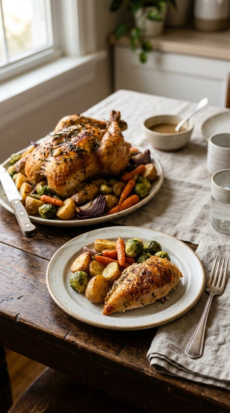 juicy chicken thighs and potatoes crowd ready to serve