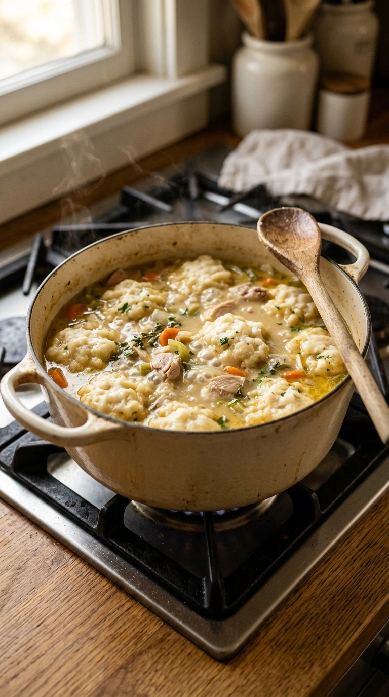 Cooking instructions for cozy chicken and dumplings crowd