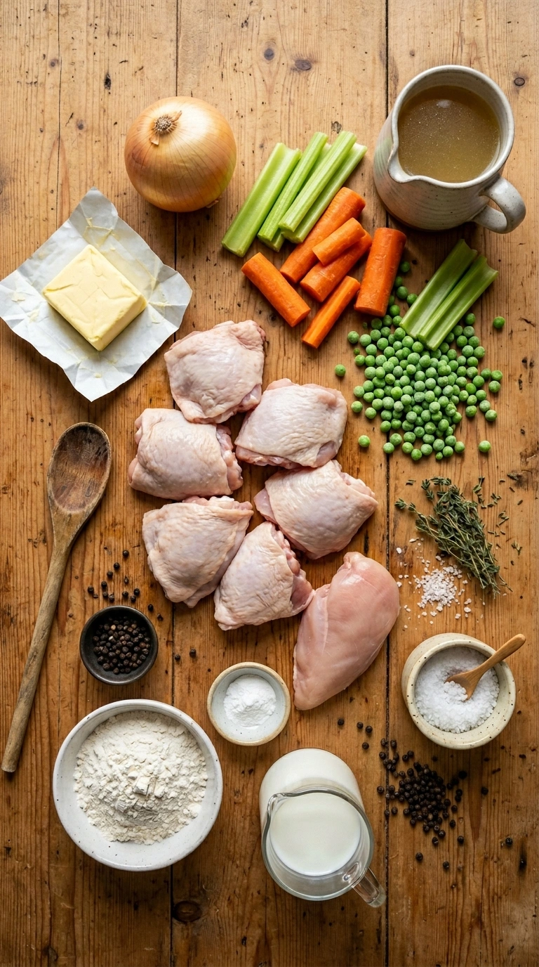 Ingredients for cozy chicken and dumplings crowd