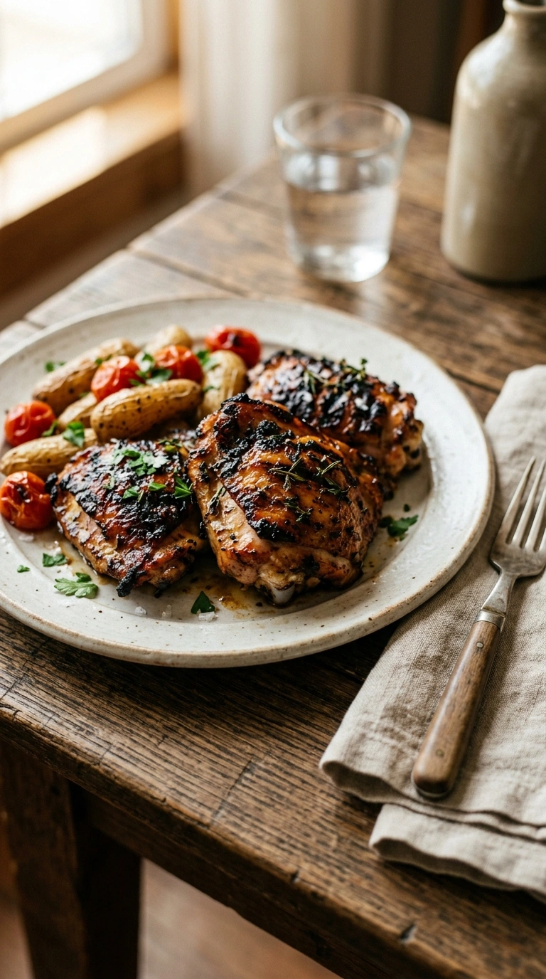 smoky grilled chicken thighs crowd ready to serve