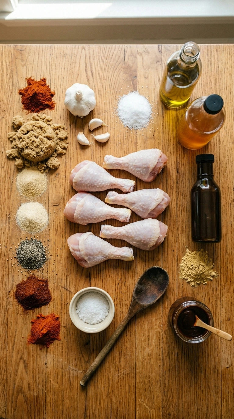 Ingredients for smoky grilled chicken drumsticks crowd