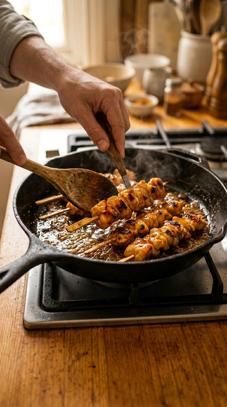 Cooking instructions for sticky honey garlic grilled chicken skewers