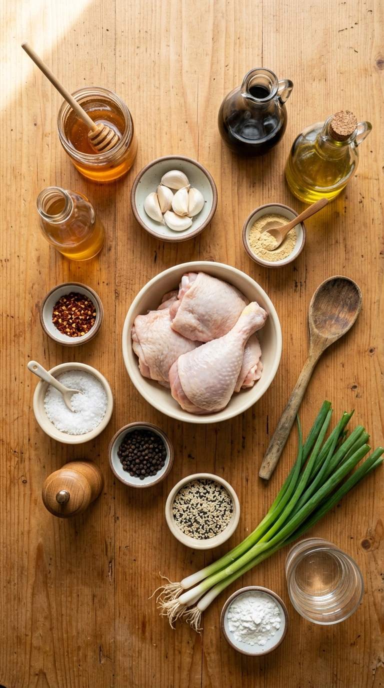 Ingredients for sticky honey garlic grilled chicken bites