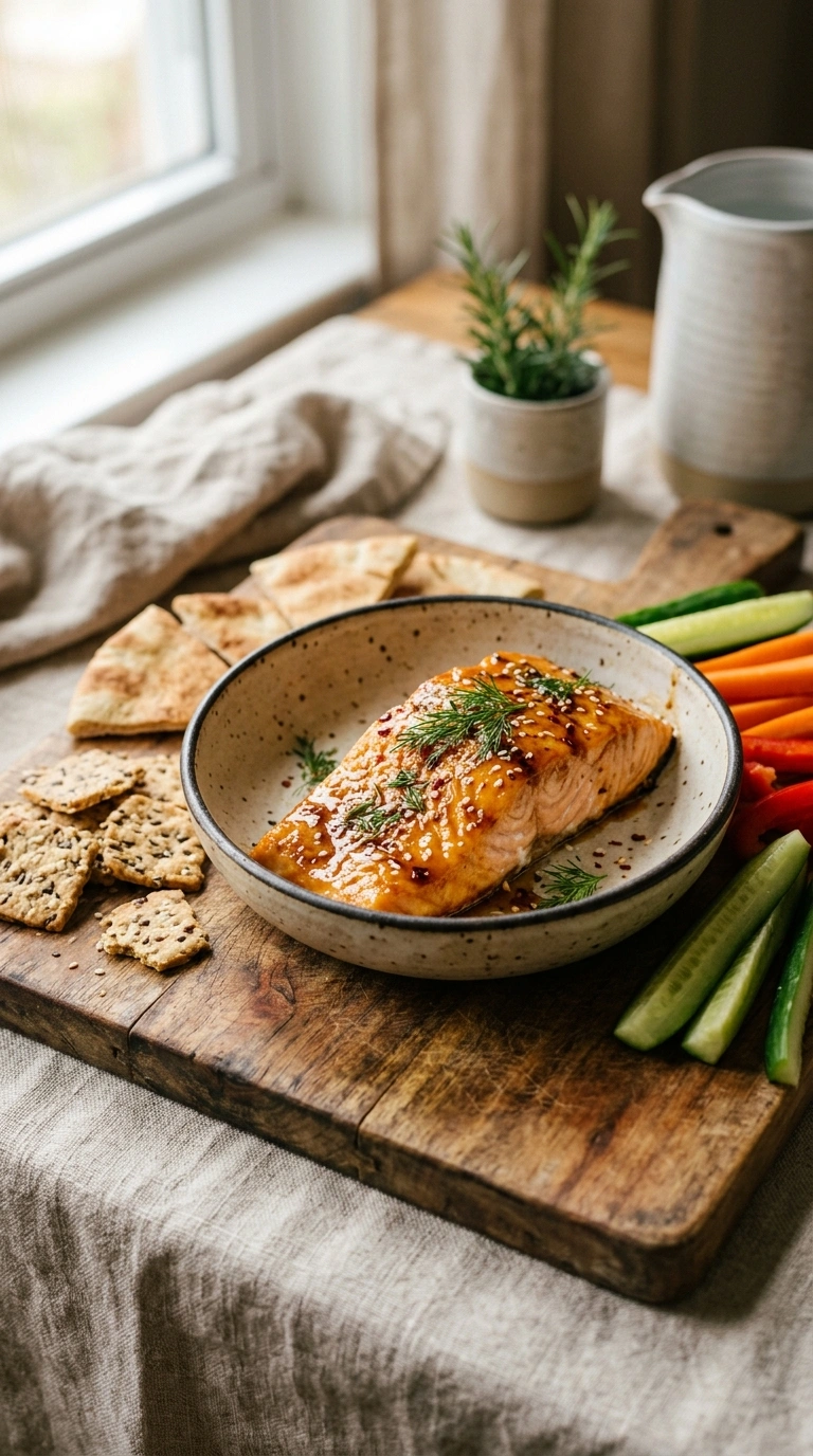 sticky honey garlic grilled salmon ready to serve