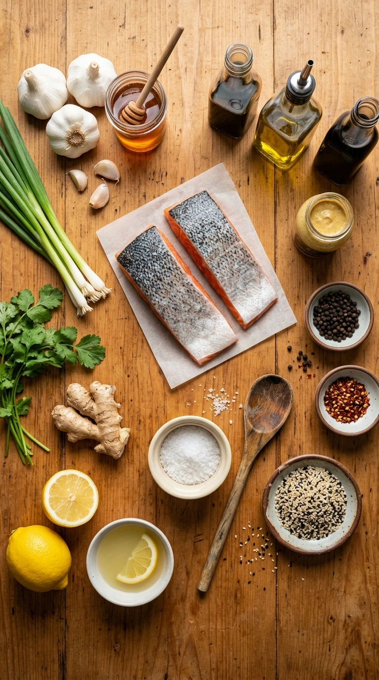 Ingredients for sticky honey garlic grilled salmon