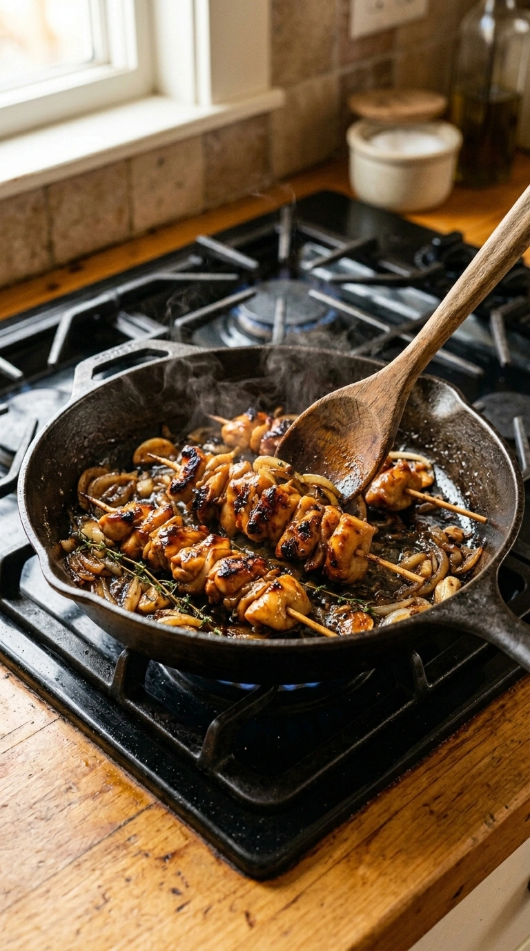 Cooking instructions for sticky honey garlic grilled chicken kebabs