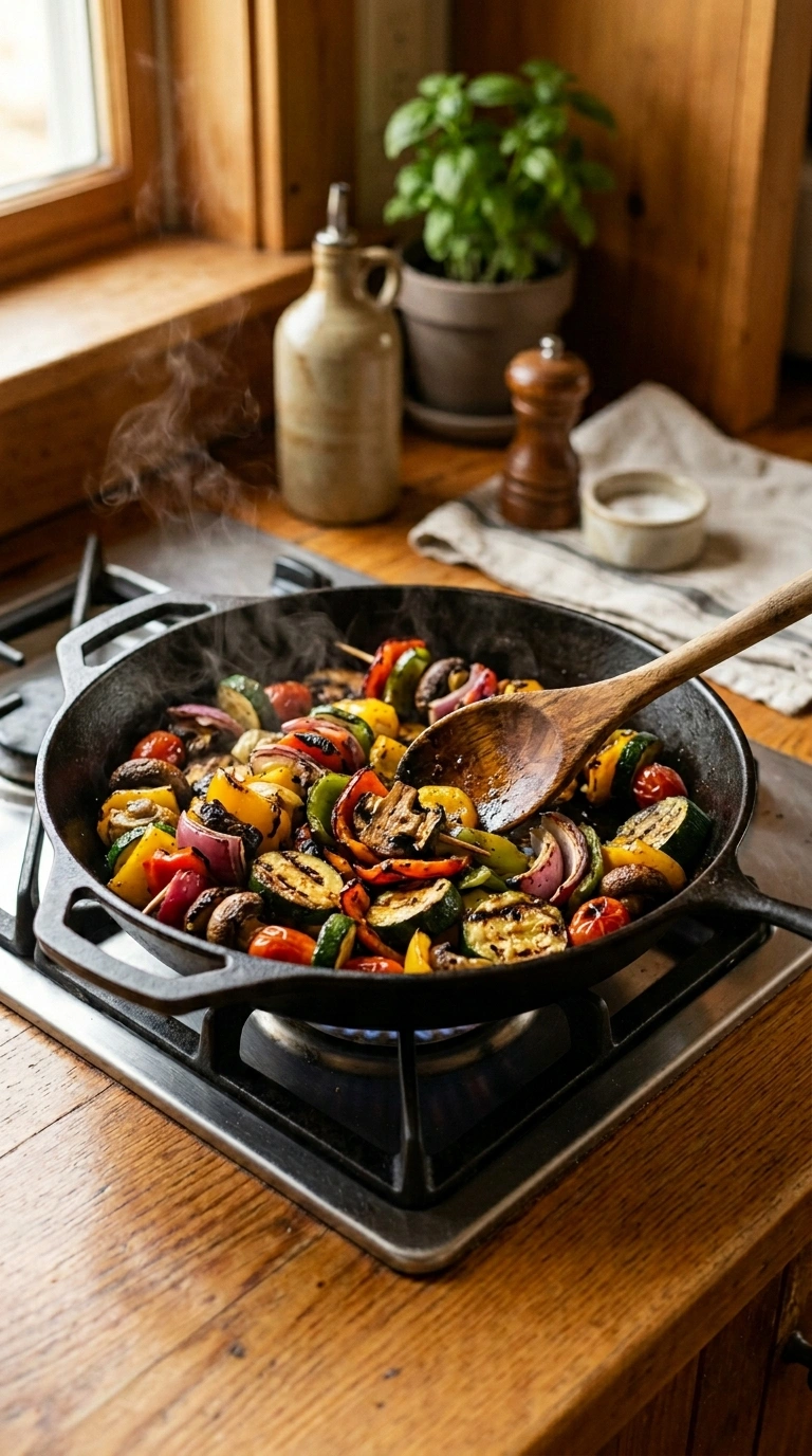 Cooking instructions for charred grilled veggie skewers crowd