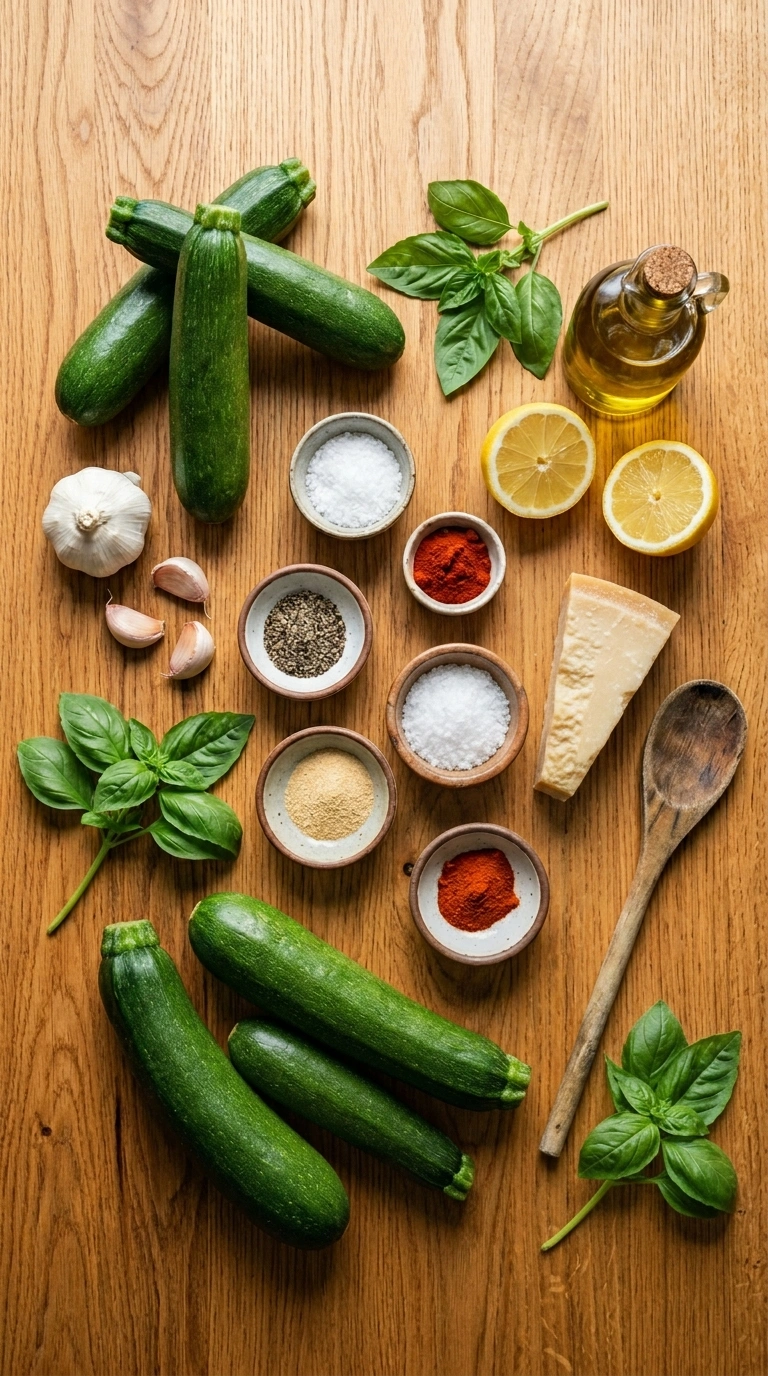 Ingredients for charred grilled zucchini crowd