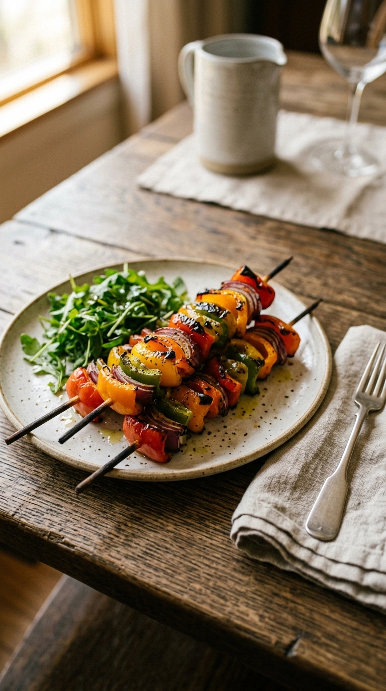 charred grilled pepper skewers crowd ready to serve