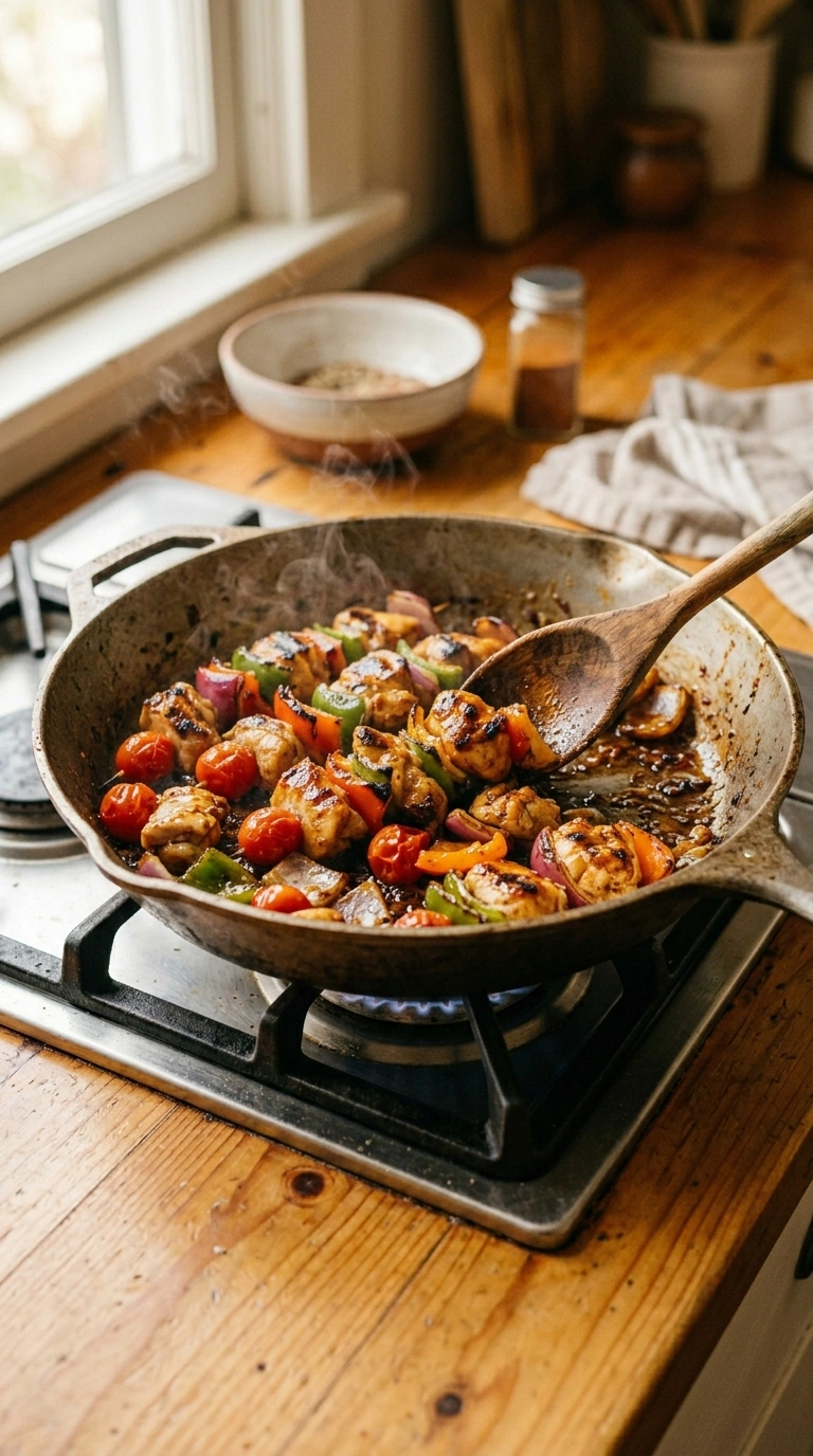 Cooking instructions for charred grilled rainbow skewers crowd