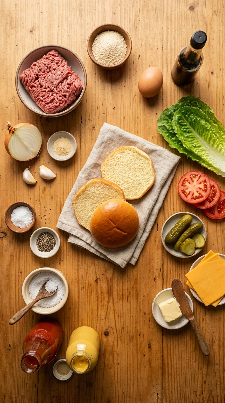 Ingredients for juicy grilled burgers crowd
