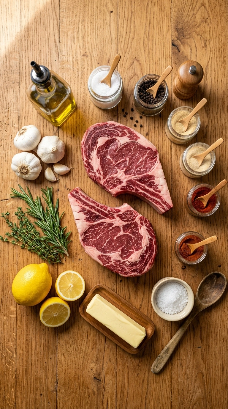Ingredients for juicy grilled steak crowd