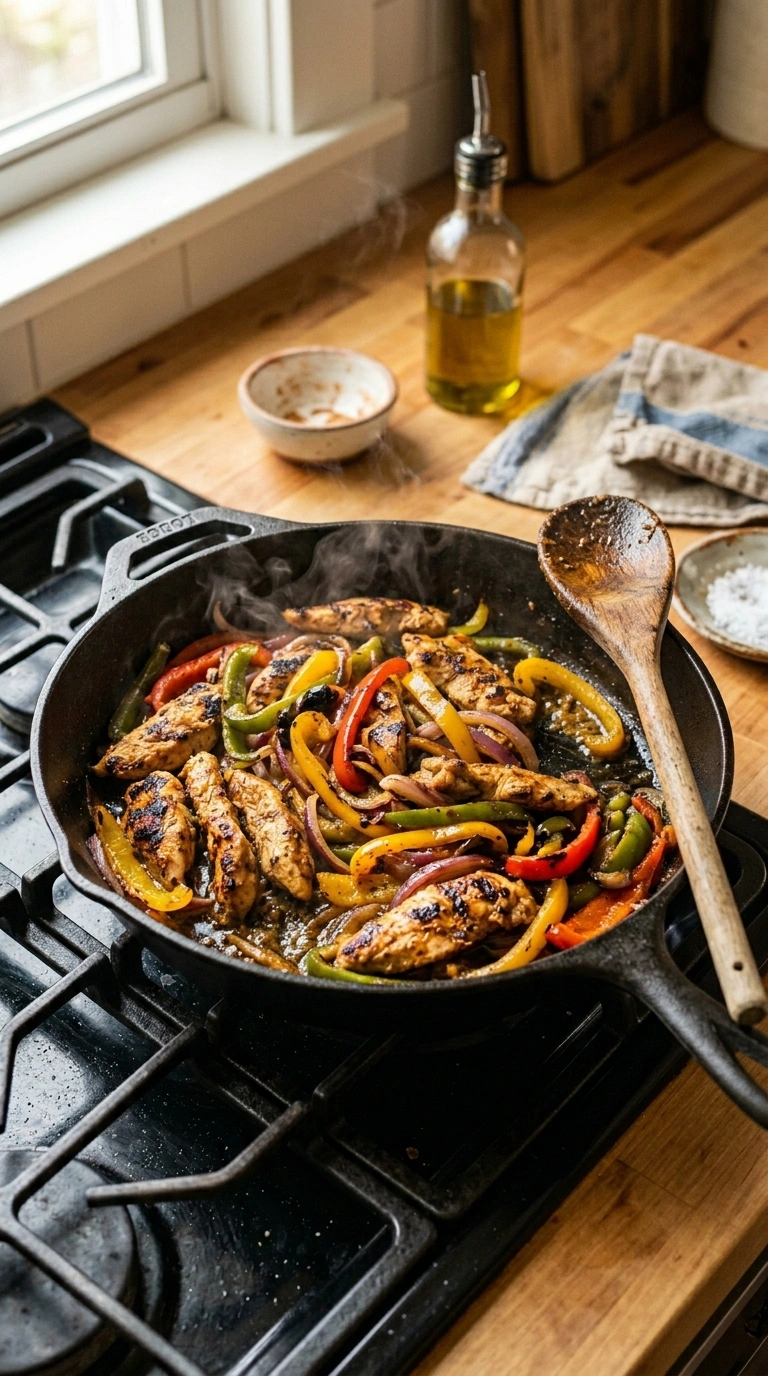 Cooking instructions for sizzling grilled chicken fajitas crowd