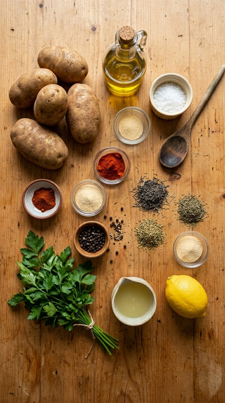 Ingredients for sizzling grilled potato wedges crowd