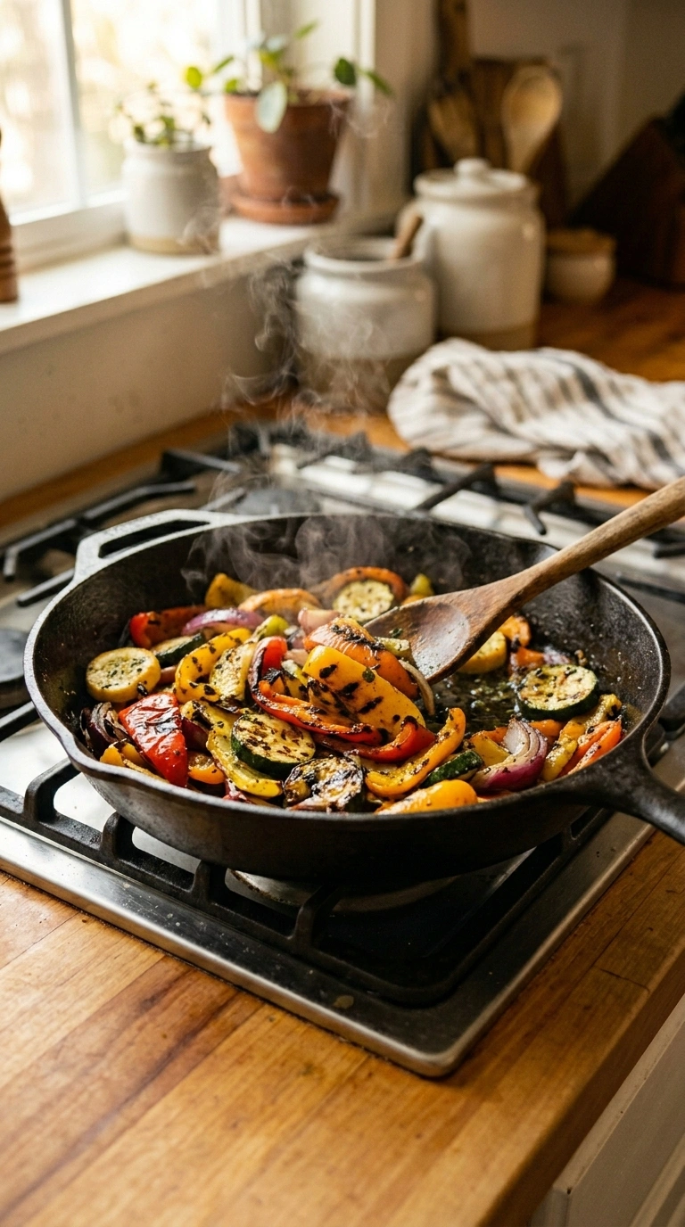Cooking instructions for sizzling grilled veggies crowd