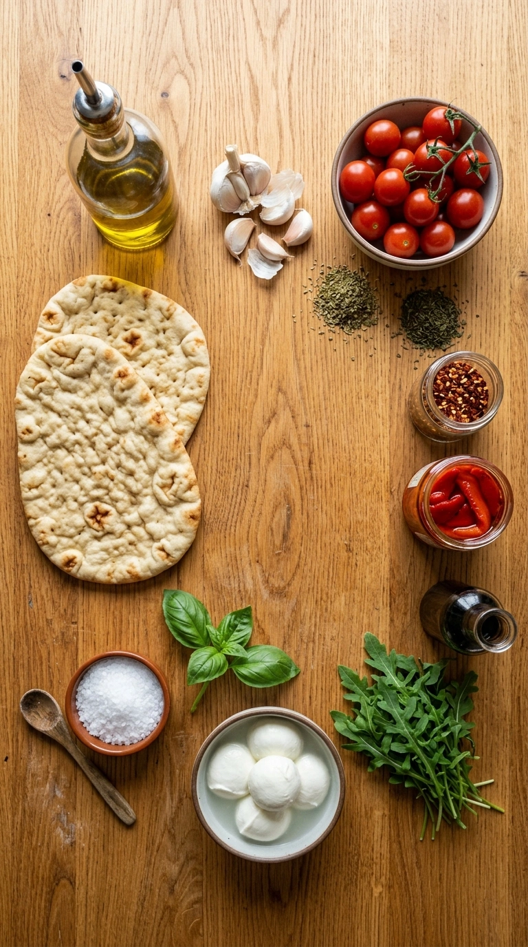 Ingredients for sizzling grilled flatbread crowd