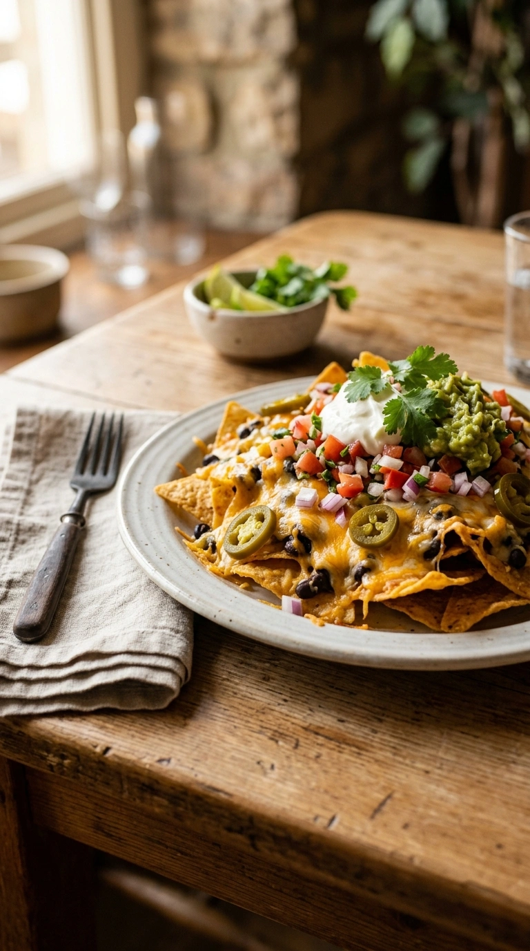 cheesy loaded game day nachos ready to serve