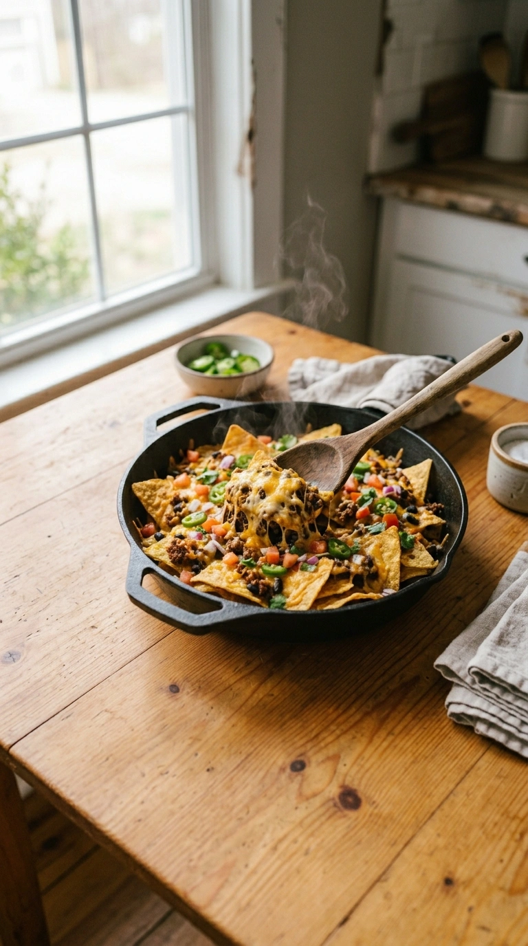 Cooking instructions for cheesy loaded game day nachos