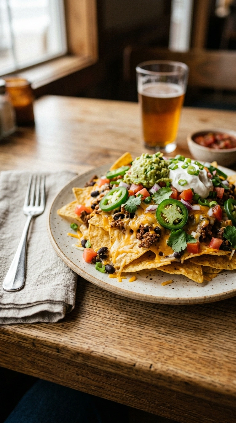 cheesy loaded football nachos ready to serve