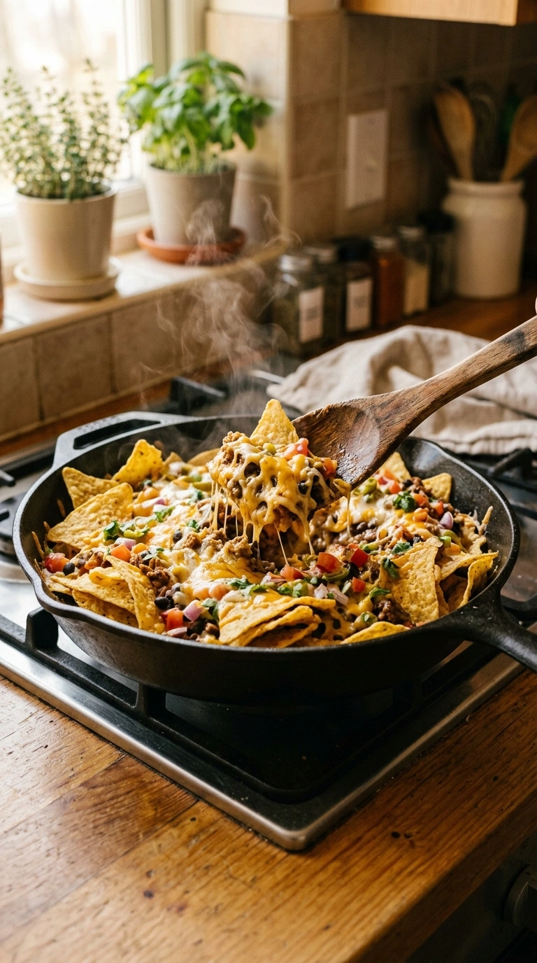 Cooking instructions for cheesy loaded football nachos