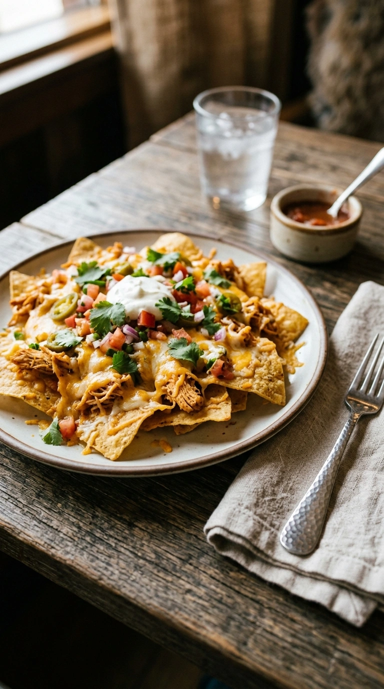 cheesy loaded BBQ nachos ready to serve