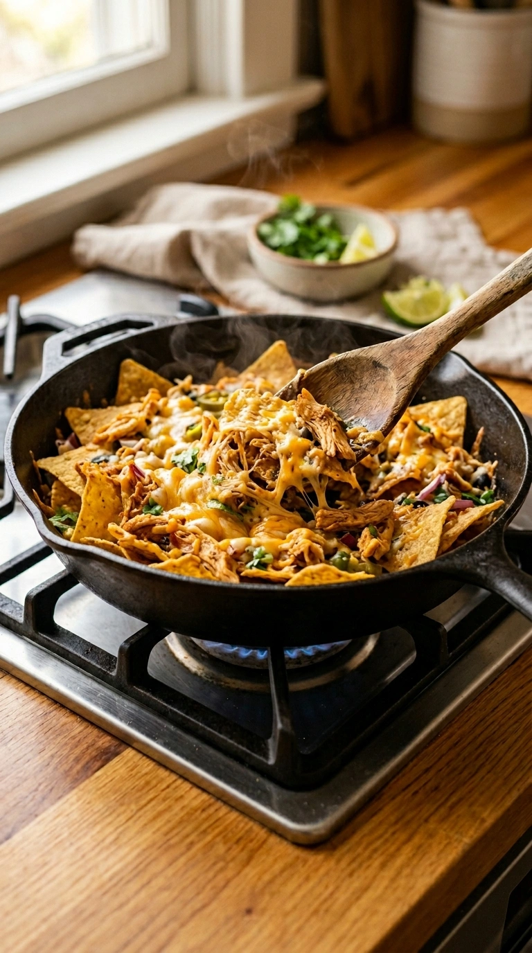 Cooking instructions for cheesy loaded BBQ nachos