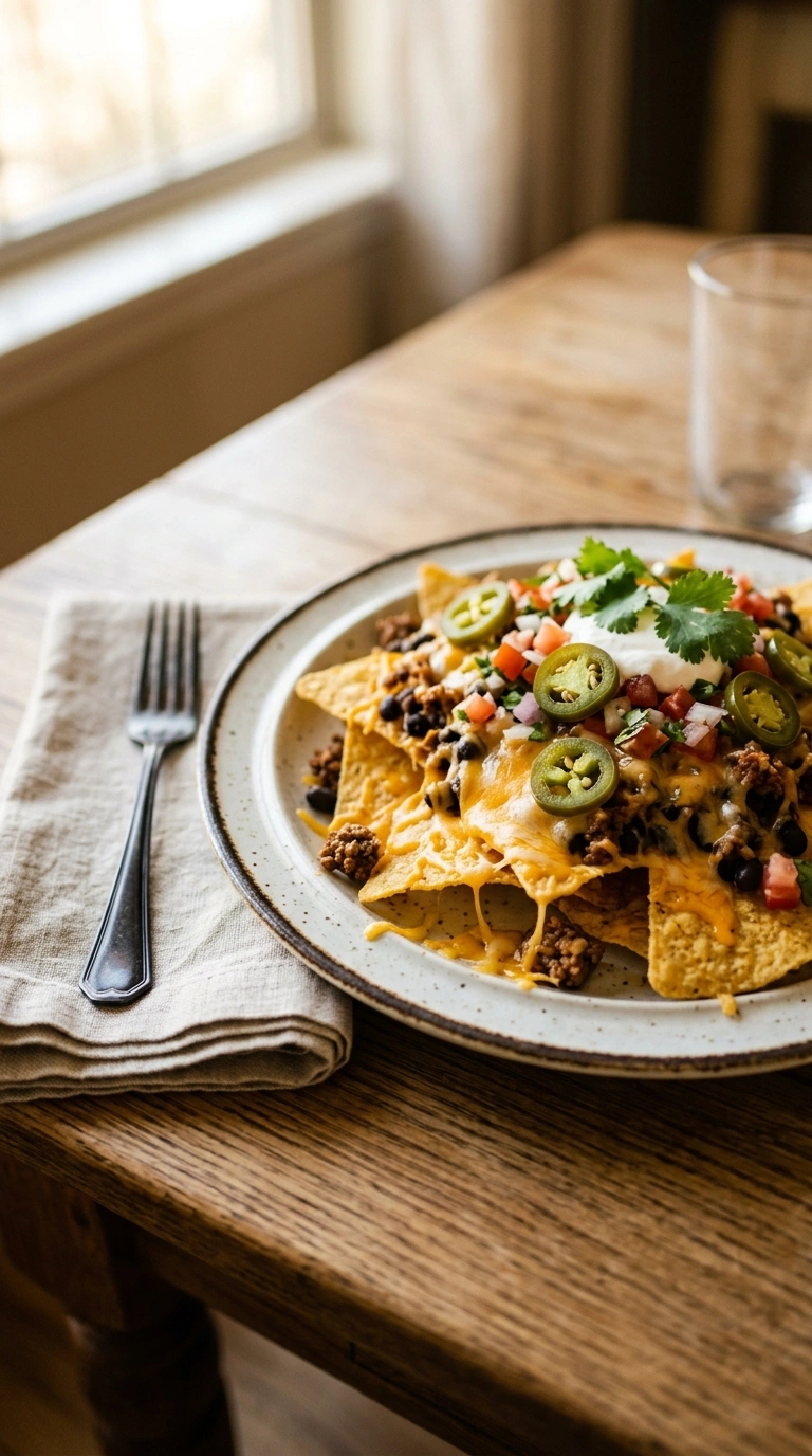 cheesy loaded chicken nachos ready to serve