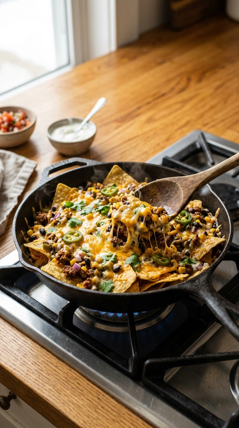 Cooking instructions for cheesy loaded chicken nachos